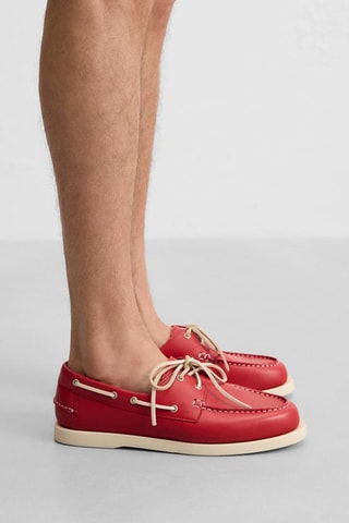 Chaussures bateau en cuir - Rouge