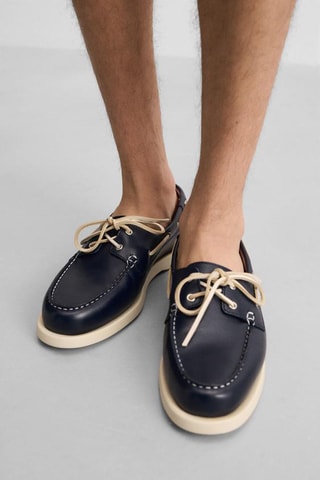 Chaussures bateau en cuir - Bleu marine