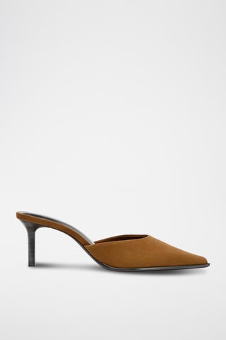 Mules à talons en nubuck - Marron