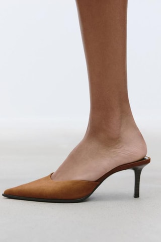Mules à talons en nubuck - Marron