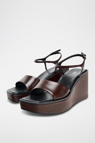 Sandales compensées en cuir - Marron