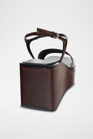 Sandales compensées en cuir - Marron