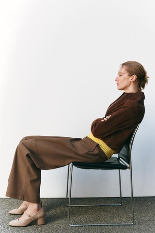 Babies à talons en cuir - Ecru