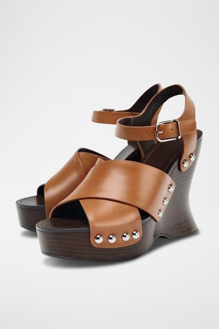 Sandales compensées en cuir - Marron