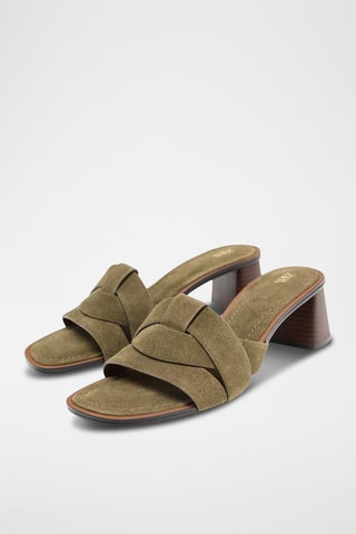 Mules à talons en nubuck - Kaki