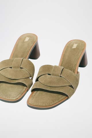 Mules à talons en nubuck - Kaki