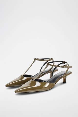 Salomés à talons vernis - Vert olive