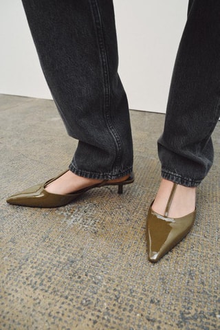 Salomés à talons vernis - Vert olive