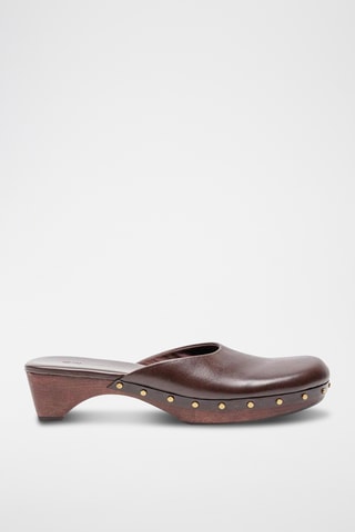 Mules à talons en cuir - Marron