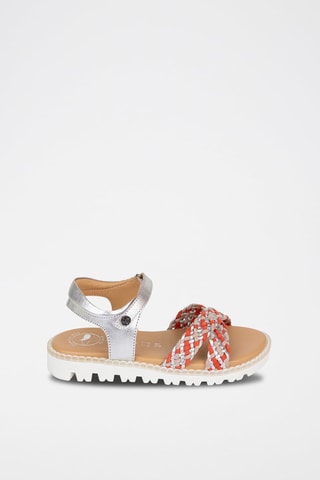 Sandali in pelle - Beige, rosso e argentato