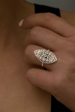 Anello - Argento placcato oro giallo, diamanti e smeraldo