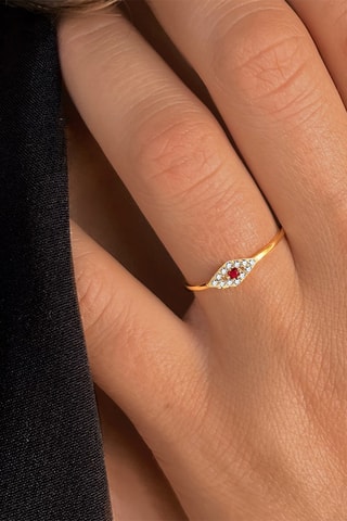 Anello - Argento placcato oro giallo, diamanti e rubino