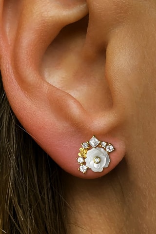 Orecchini - Argento, placcato oro giallo, madreperla e topazi