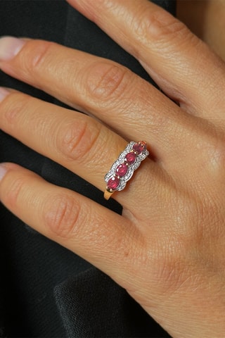 Anello - Argento, argento placcato oro giallo, diamanti e rubini