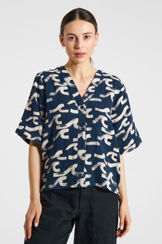 Blusa loose em algodão biológico - Azul-marinho