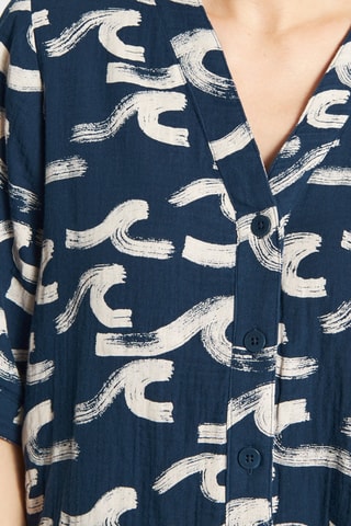 Blusa loose em algodão biológico - Azul-marinho