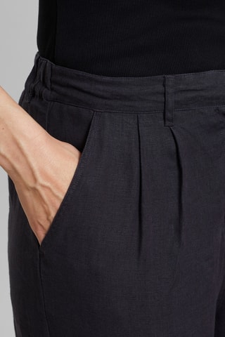 Calças cintura subida em linho - Preto