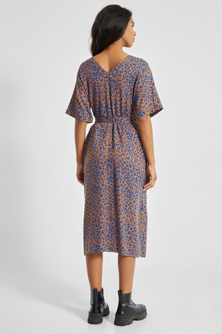 Vestido-camisa loose - Camel e azul