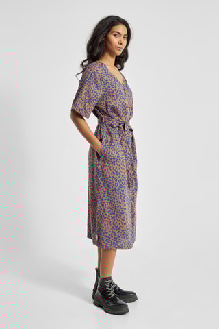 Vestido-camisa loose - Camel e azul