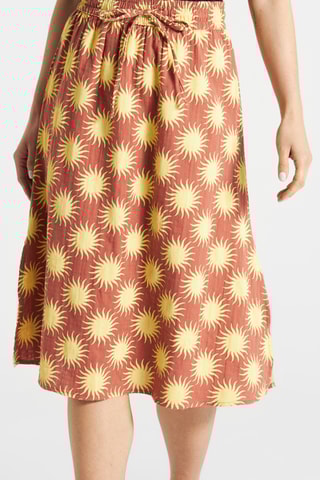 Saia midi cintura subida algodão biológico - Castanho