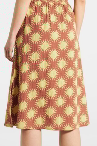 Saia midi cintura subida algodão biológico - Castanho