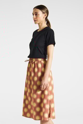 Saia midi cintura subida algodão biológico - Castanho