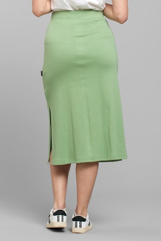 Saia midi cintura subida algodão biológico - Verde