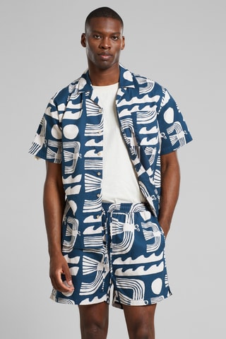 Calções loose em algodão biológico - Azul-pato