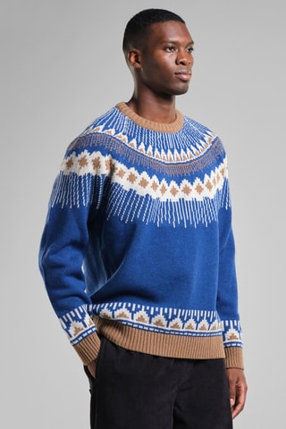 Camisola regular em lã - Azul-escuro