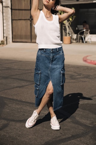 Jupe midi en jean - Bleu