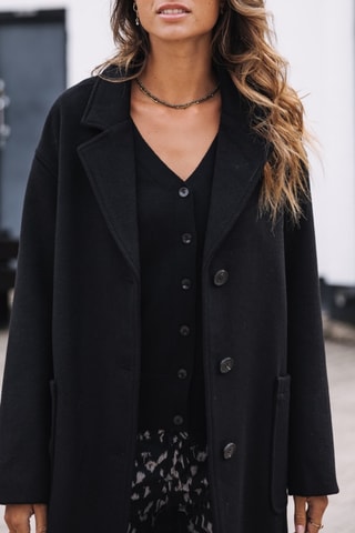 Manteau en laine Mabella Plain Color - Noir