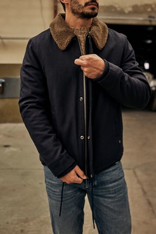 Veste fourrée - Bleu et marron