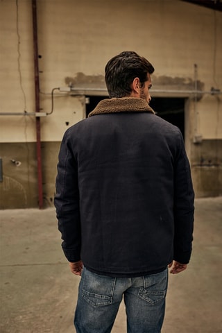 Veste fourrée - Bleu et marron