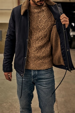 Veste fourrée - Bleu et marron