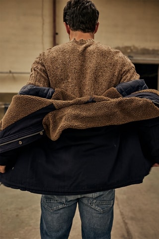 Veste fourrée - Bleu et marron