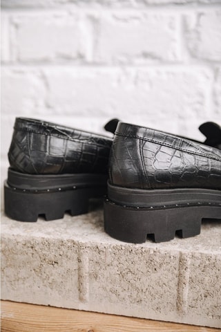 Mocassins à talons en cuir Mokka Croco - Noir