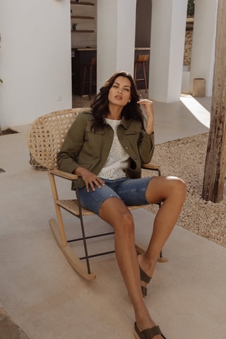 Bermuda en jean taille haute Cameron - Bleu