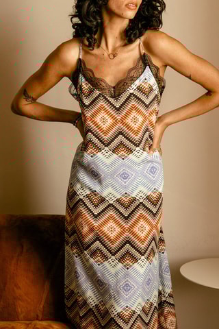 Robe longue - Noir et marron