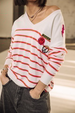 Pull - Blanc et orange