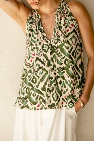 Top sans manches - Blanc, vert et rose