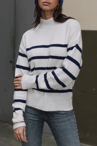 Pull en laine et mohair - Blanc et bleu
