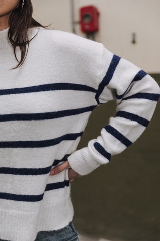 Pull en laine et mohair - Blanc et bleu