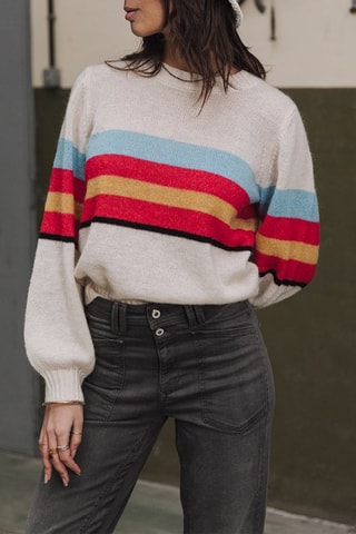 Pull en laine et mohair - Blanc et rouge