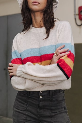 Pull en laine et mohair - Blanc et rouge