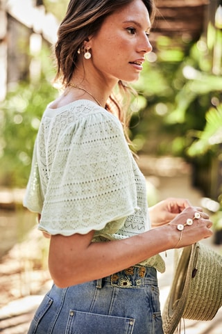 Pull court Posie Openwork - Bleu et vert