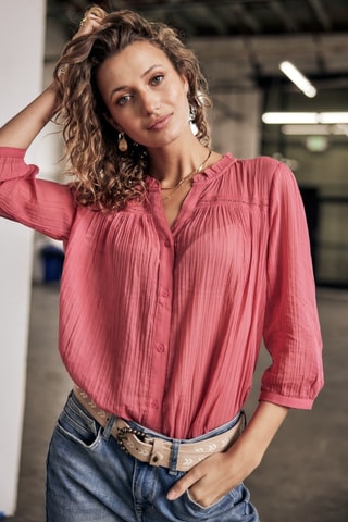 Chemisier Brune Plain Color - Rose