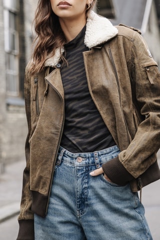 Veste en cuir Siana Used Leather - Marron