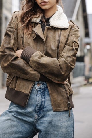 Veste en cuir Siana Used Leather - Marron