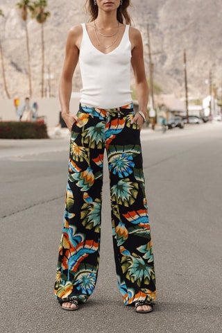 Pantalon palazzo - Noir, bleu et vert