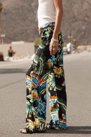 Pantalon palazzo - Noir, bleu et vert